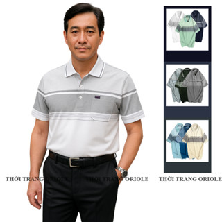 Áo Thun Nam Có Cổ Oriole - Áo Thun Polo Nam Cao Cấp - Áo Thun Sọc Nam Trung Niên Có Túi Thun Cotton Cao Cấp (Big Size)