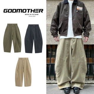 Quần Jean Retro Form Rộng GODMOTHER Quần Jean Harem Cạp Trễ Túi Kiểu Phong Cách Đường Phố Năng Động