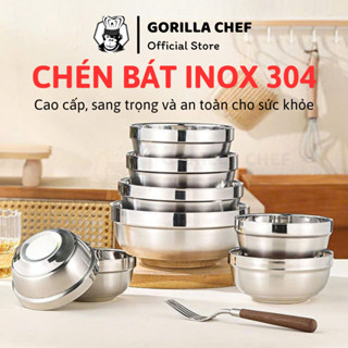   Inox 304  Tô chén bát inox kiểu Hàn Quốc 2 lớp cách nhiệt Gorilla Chef an toàn tiện lợi 