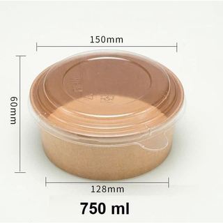 Hộp giấy tròn kraft 750ML- nắp PET trong