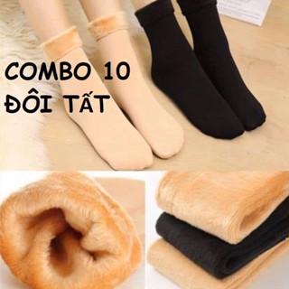 COMBO 10 ĐÔI TẤT LÔNG vớ nữ lót lông mềm mịn cổ cao cực ấm giữ nhiệt mùa đông