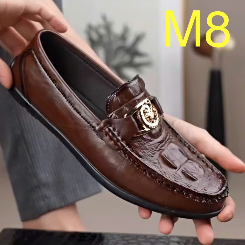 Giày Lười Nam NGKM7M8 giày mọi nam da bò dập vân cá sấu thòi trang đẹp mắt , dễ dàng phối đồ , đi lại êm chân mềm mại