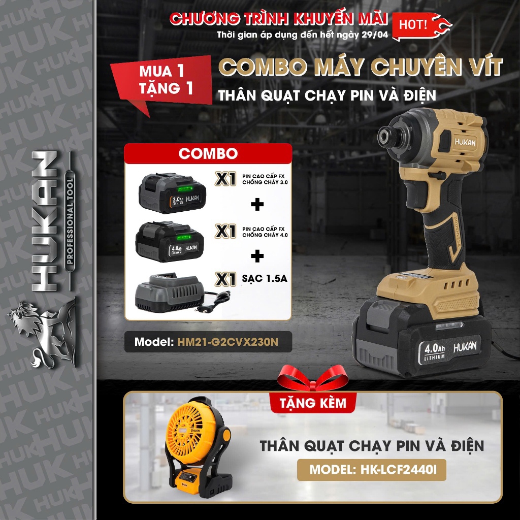 Máy Chuyên Vít Pin HUKAN HM21-G2CVX230N, 4 Tốc Độ, Lực Siết 230Nm, Không Chổi Than