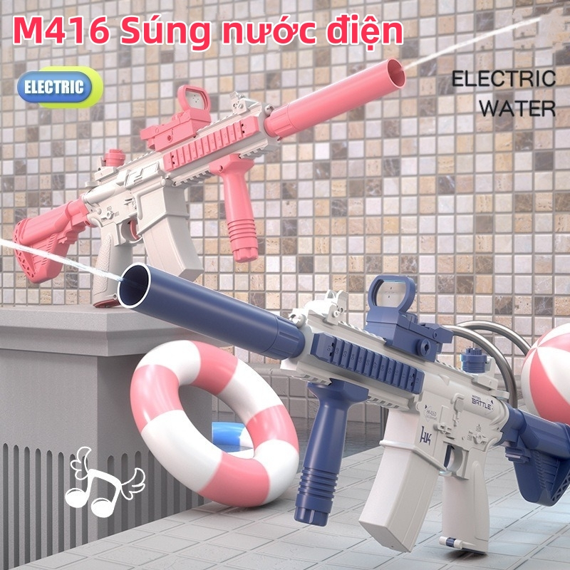 Súng Nước Điện Tự Động M416 kèm phụ kiện súng nước áp lực có đèn Quà Tặng Cho Bé Đi Du Lịch Ngày Hè Đồ chơi súng nước