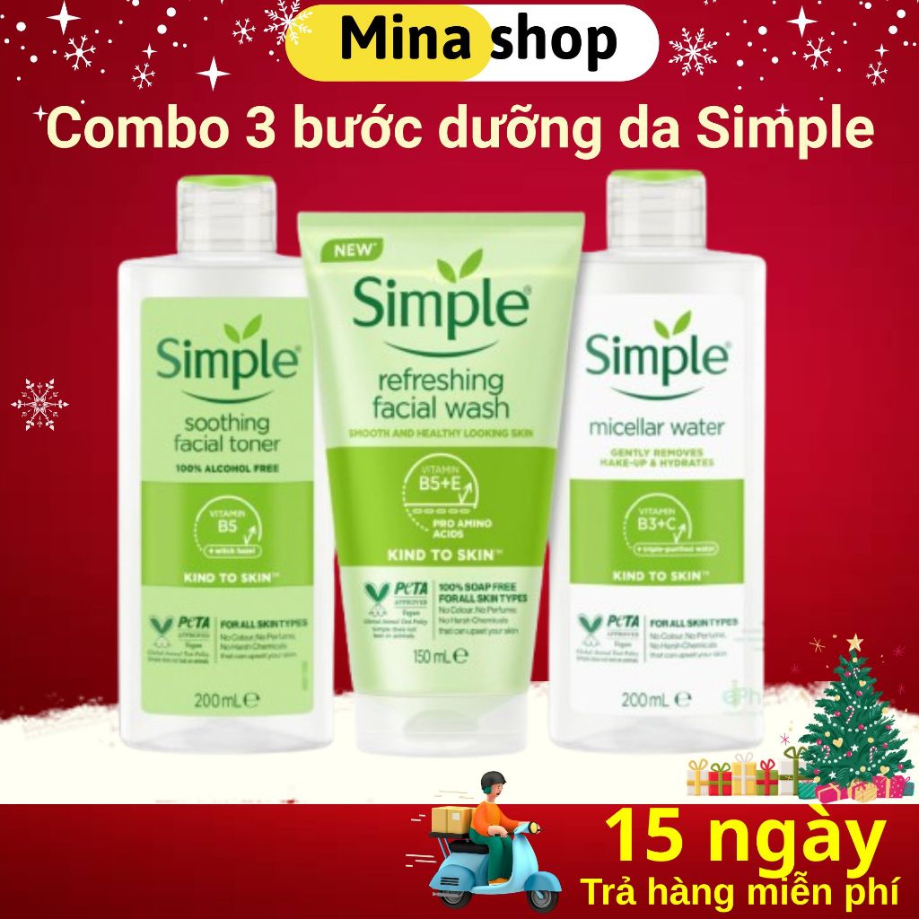 COMBO SIMPLE Tẩy trang + Sữa rửa mặt + Toner Simple