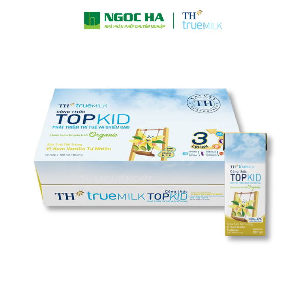 Thùng 48 hộp sữa tươi tiệt trùng TOPKID kem vanilla tự nhiên TH true MILK 180ml - hàng mới, date xa