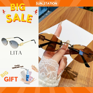 Kính mát nữ gọng kim loại tròn oval SUNSTATION, Mắt kính thời trang sang chảnh hot trend 2025, Kính kiểu không viền-LITA