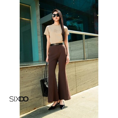 Quần nâu ống loe SIXDO (Chocolate-brown Woven Flared Pants)