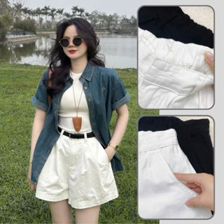 Quần short jean Bigsize nữ đen trắng basic dáng A lưng cao eo chun phom thể thao năng động cá tính - Q561