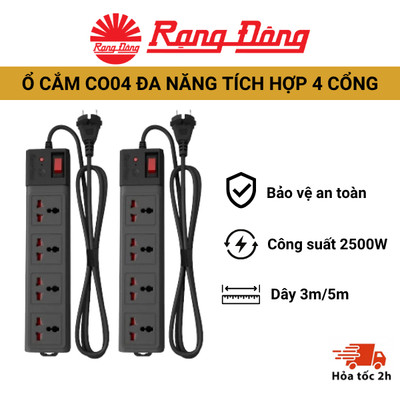 Ổ cắm điện kéo dài Rạng Đông 3m 5m OC04 đa năng chịu tải cao, chịu nhiệt tốt, chống giật, tự động ngắt khi phát hiện rò