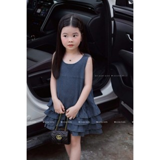 Váy đầm cho bé gái, Váy công chúa bé gái dáng babydoll jean mềm phối bèo 4 tầng cho bé 10-30kg Babi Kids