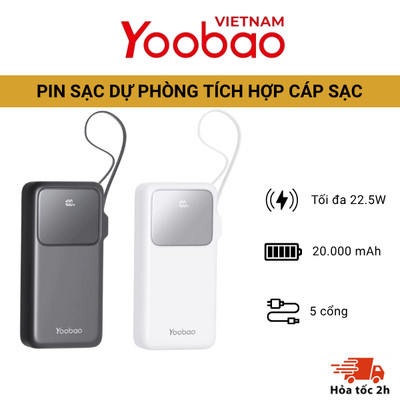 Pin sạc dự phòng YOOBAO Q22 sạc nhanh chuẩn dòng PD20W 20000mAh kèm cáp Type-C, màn hình led hiển thị % pin tiện lợi