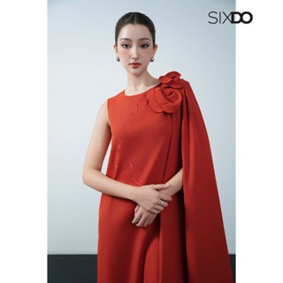 Đầm suông sát nách lệch kèm hoa SIXDO (Orange 3D Flower Silk Loose Dress)