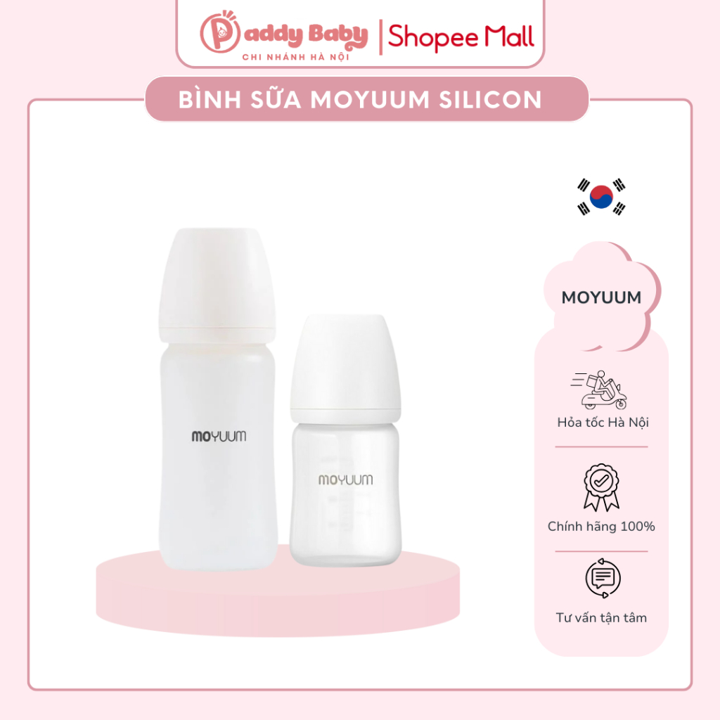 Bình Sữa Thủy Tinh Tráng Silicon Moyuum