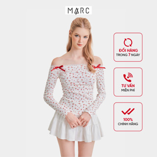 MARC FASHION Áo Thun Hoa Trễ Vai Tay Dài Viền Ren Đính Nơ - CBQT030725
