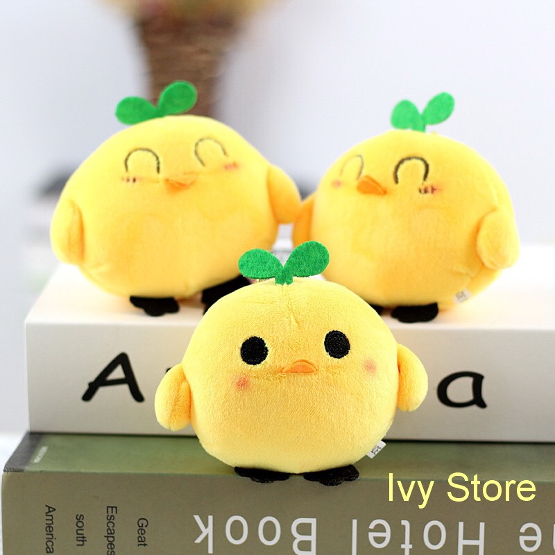 Móc khóa gấu bông gà con chip chip, thú nhồi bông gà con nhấm mắt cực xinh