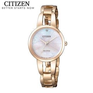 Đồng hồ nữ citizen eco-drive đính kim cương dây thép không gỉ em0433-87d - mặt xà cừ