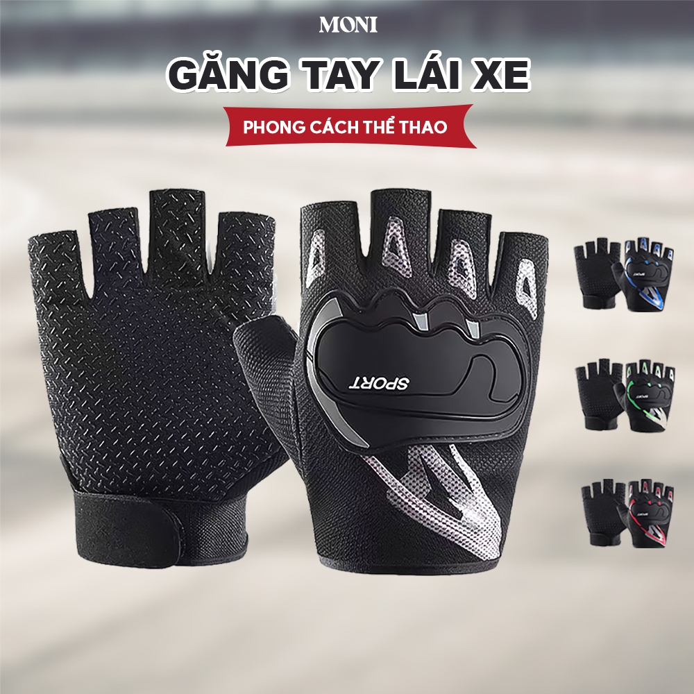 Găng Tay Xe Máy Đi Phượt Chống Trượt Nửa Ngón Bao Tay Chống Nắng Thể Thao Nam Nữ Có Day Điều Chỉnh