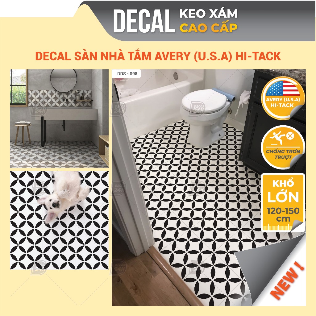 Decal Dán Nền Nhà Tắm Chống Trơn Trượt, Giấy Dán Nhà Vệ Sinh Gạch Bông Vintage Decor24h DDS-098