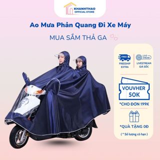Áo Mưa Phản Quang Đi Xe Máy Che Phủ Toàn Thân 1 Người Và 2 Người Kèm Kính Chắn Mưa Chống Thấm Tốt