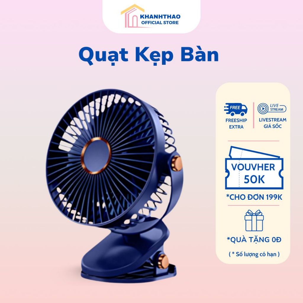 Quạt Kẹp Bàn Mini, Quạt Tích Điện Để Bàn 5 Mức Độ Gió Có Hiển Thị Đèn Led Pin 1000Mah Cực Mạnh Mẫu Mới Nhất 2025