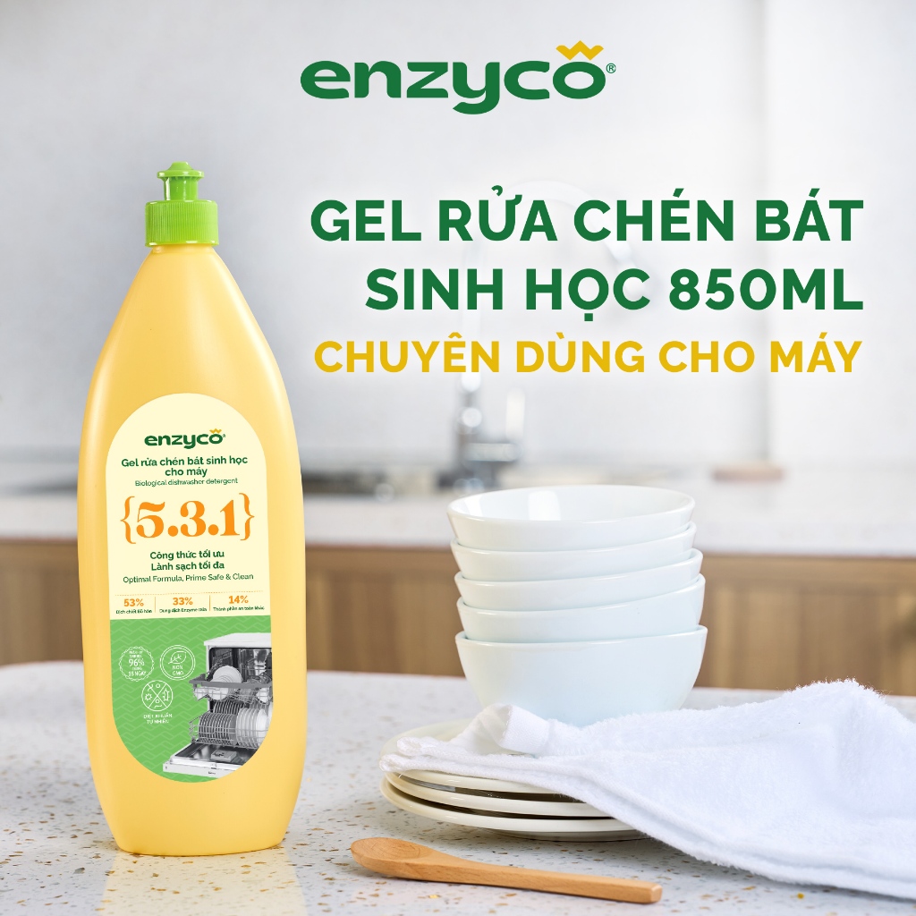 Gel Rửa Chén Bát Sinh Học Chuyên Dùng Cho Máy ENZYCO 850ml -  Chiết xuất Bồ hòn và Enzyme Dứa