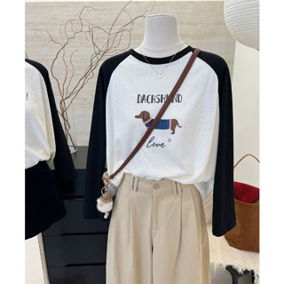 BST hình mới áo tay dài nữ Ragan thun giấy phối trắng đen Menina_studio, áo dài tay nữ thun xược form rộng