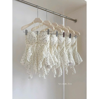 LT - Áo ren nữ cổ yếm, quây ngang chun lưng, hoạ tiết chấm bi, tà tua rua bèo nhọn Style Ulzzang y2k cá tính 1054