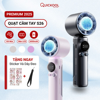 Quạt cầm tay mini sạc điện S26 có sò lạnh 100 cấp độ gió, quạt cầm tay màn LCD pin 5000mAh Quickool