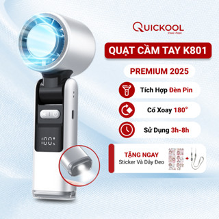Quạt cầm tay K801 sò lạnh 100 cấp độ gió, quạt cầm tay mini sạc điện pin 5000mAh gập 180 độ Quickool