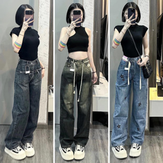 Quần bò ống suông nữ MELINA quần jean basic trẻ trung hai màu xanh nhạt đen ánh rêu size S M L SPG3