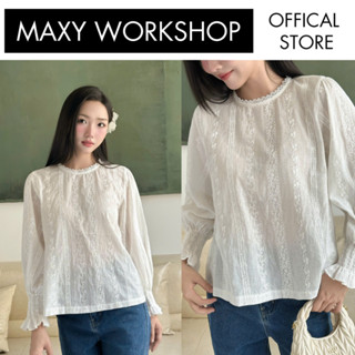 Áo tay dài cổ viền thêu ren xinh xắn Long Embroidered Top Maxy Workshop