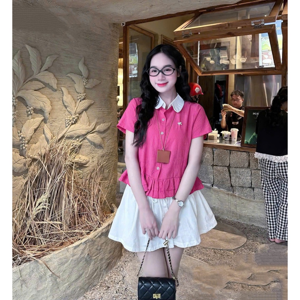 (47-90 KG) ÁO SỌC HỒNG TAG NƠ, CHẤT COTTON KẺ SỌC CO GIÃN, GAM MÀU NHẸ NHÀNG, TIỂU THƯ DỄ MẶC