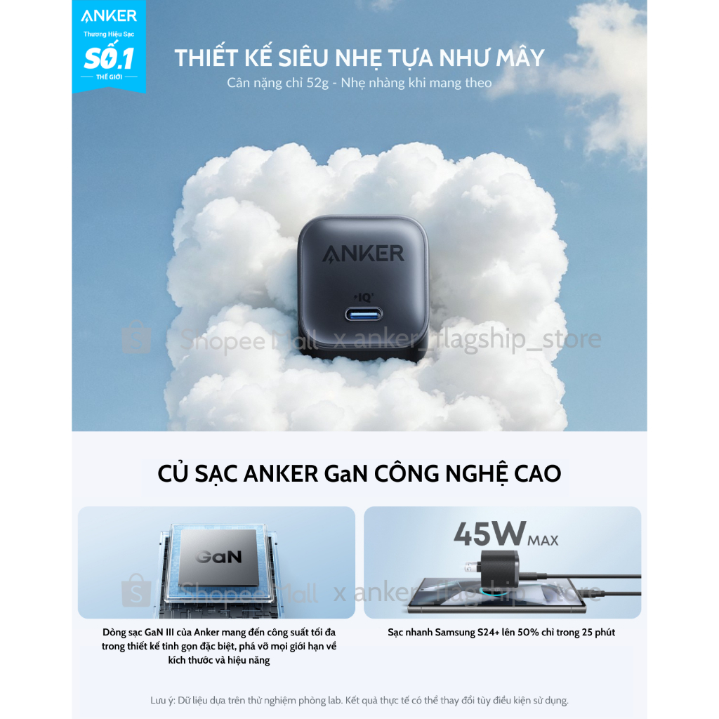 [Samsung/iPhone 15-17/Macbook] Củ sạc nhanh Anker Nano 45W | 1 cổng USB-C | Chân gập nhỏ gọn | Sạc nhanh an toàn - A2692 | BigBuy360 - bigbuy360.vn