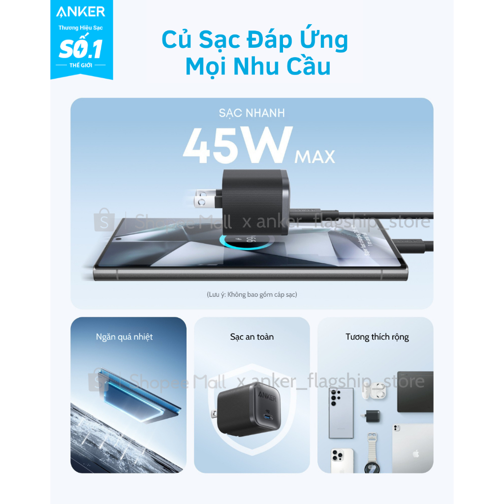 [Samsung/iPhone 15-17/Macbook] Củ sạc nhanh Anker Nano 45W | 1 cổng USB-C | Chân gập nhỏ gọn | Sạc nhanh an toàn - A2692 | BigBuy360 - bigbuy360.vn