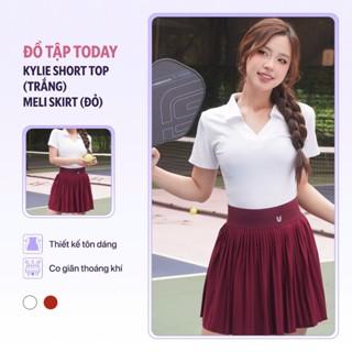 Set bộ đồ tập thể thao pickleball Kylie Short trắng mix chân váy Meli đỏ Today U Wear