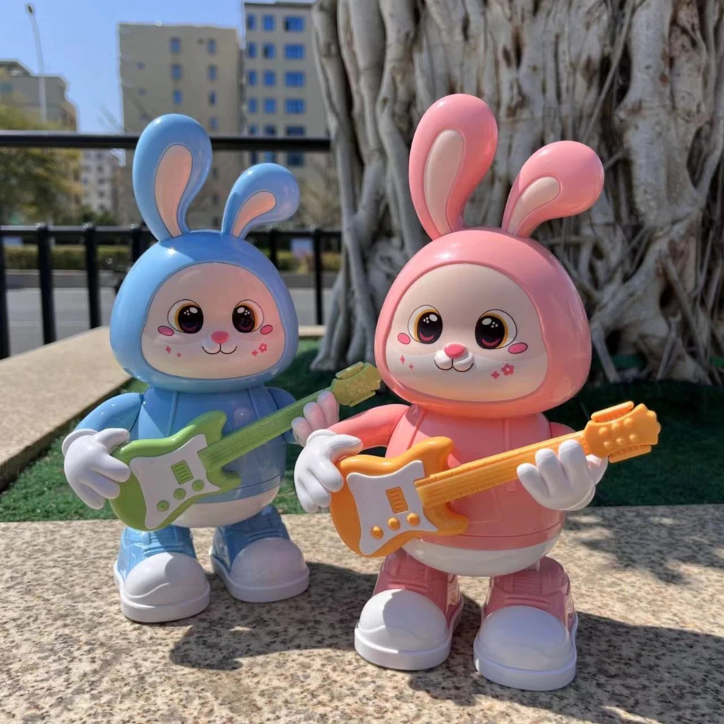 Đồ chơi thỏ cầm đàn Guitar  nhảy múa, Đồ chơi thỏ Rabbit có nhạc có đèn màu xanh màu hồng di chuyển đáng yêu Kẹo bông
