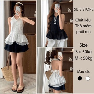 Áo Sơ Mi Sát Nách Cúc Dọc Bèo Ren Hở Nơ Lưng Susstore A3077 Thời Trang Nữ