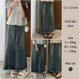 Chân Váy Jeans Dài Viền Giữa Tua Rua Susstore CV300 Thời Trang Nữ