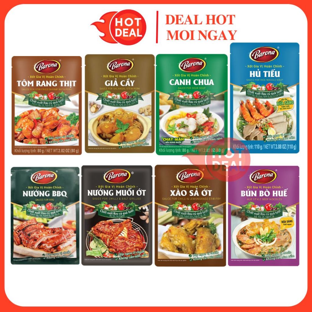 [VỊ MỚI] Sốt Gia Vị BARONA Giả Cầy/Tôm Rang Thịt/Nướng BBQ/Xào Sả Ớt/Bún Sườn/Canh Chua Gia Vị Hoàn 