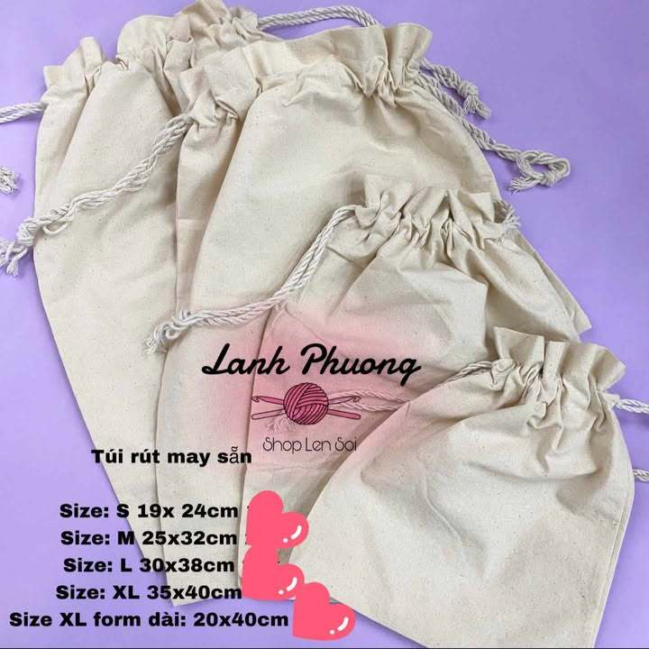 Túi Vải Rút May Sẵn, Vải Canvas Làm Lót Bên Trong Túi