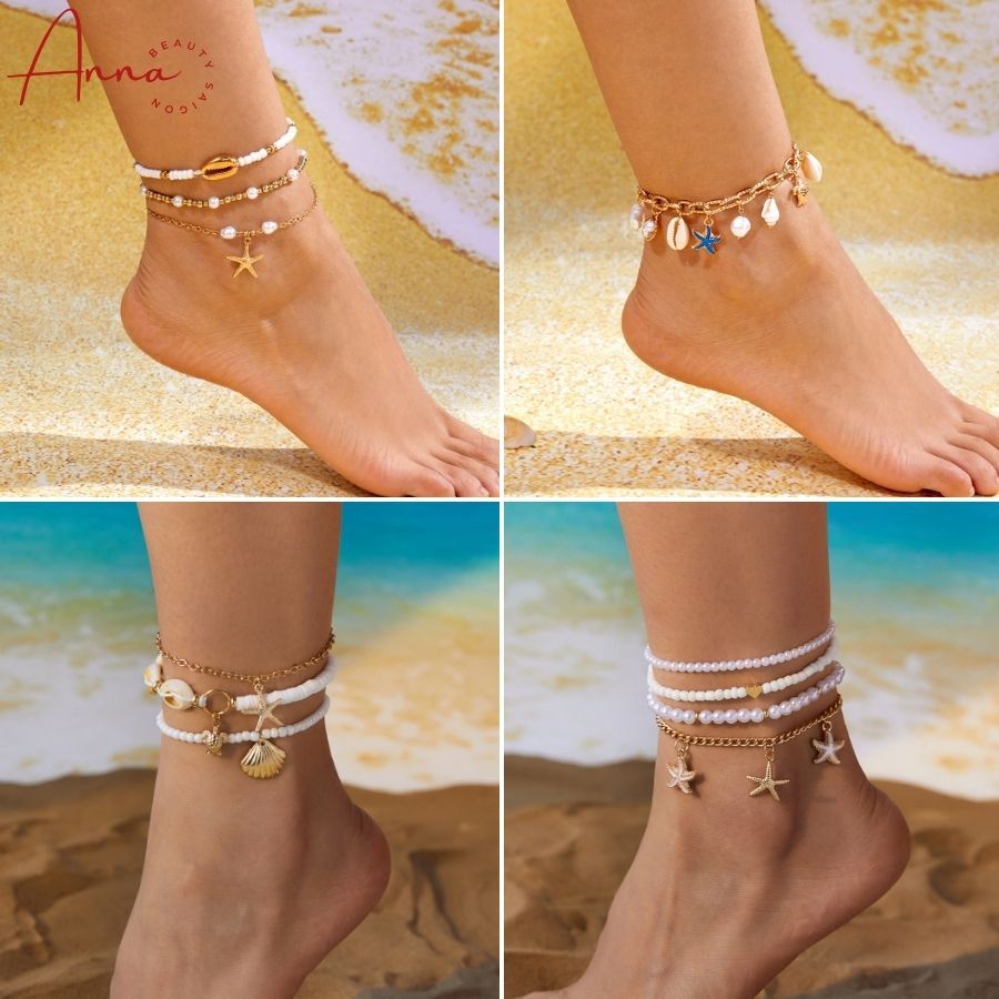 Lắc vòng chân đi biển hình vỏ sò, rùa, ốc, sao biển dễ thương phụ kiện đi biển cho mùa hè