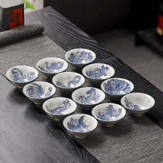 Chén Sứ Cảnh Đức Dùng Thưởng Trà Họa Tiết 12 Con Giáp Dung Tích Từ 50 ml Tới 70 ml