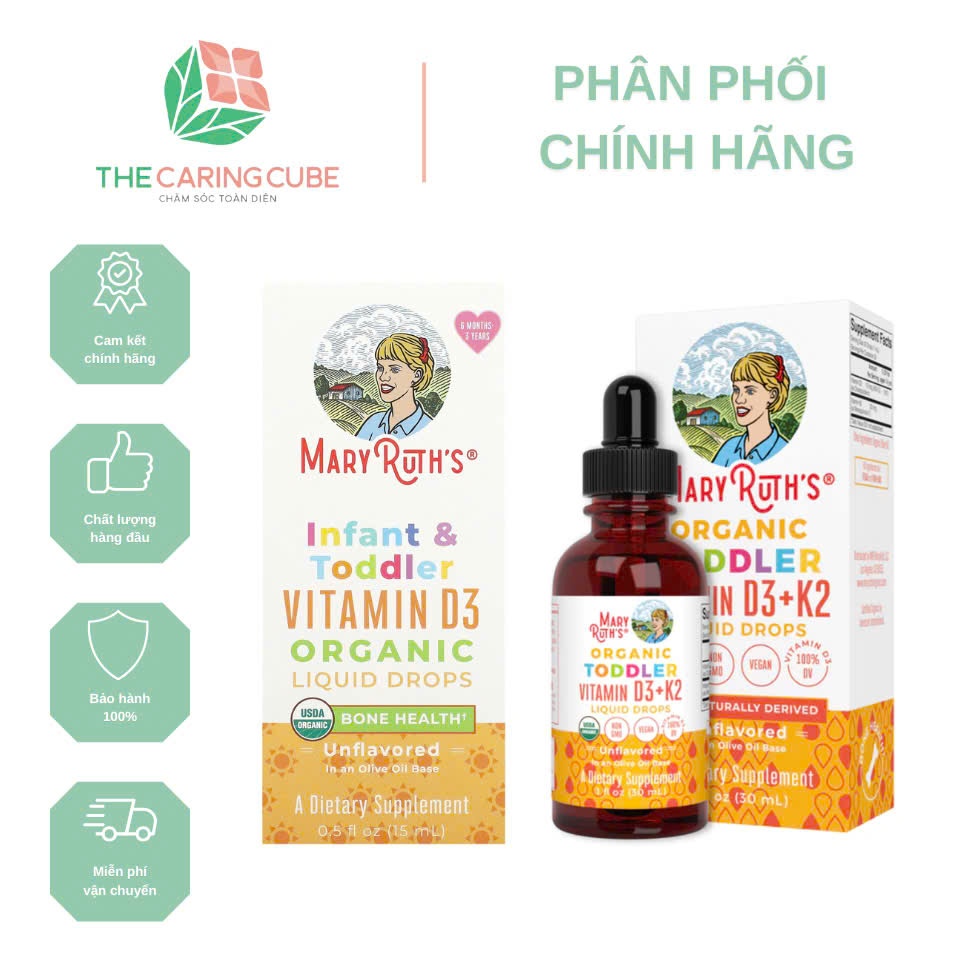 Vitamin D3 D3K2 hữu cơ thuần chay nhỏ giọt Mary Ruth's cho bé (Hàng chính hãng)_The Caring Cube