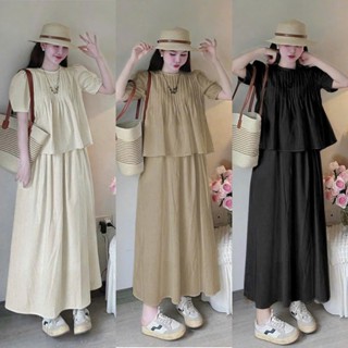 S941 (TÁO ĐỎ BIGSIZE 55-90KG) SET 2 MÓN BIGSIZE ÁO BABYDOLL XÒE DẬP LY + CHÂN VÁY DÀI