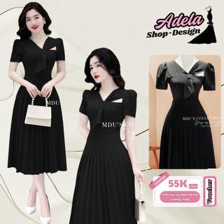 Váy Mango Ý ADELA DESIGN Gam Đen Basic Cut-out Trước Ngực Dáng Xòe Xếp Ly MDU3950