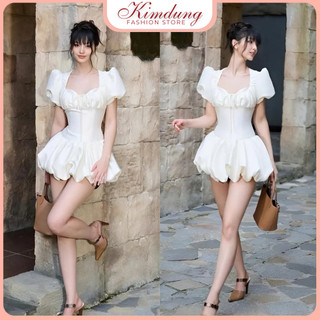  Đầm Váy Dáng Bí Tafta Tay Bồng Cột Nơ Ngực Ôm Body Màu Trắng Kem Có quần bảo hộ - Kim Dung Fashion Store 