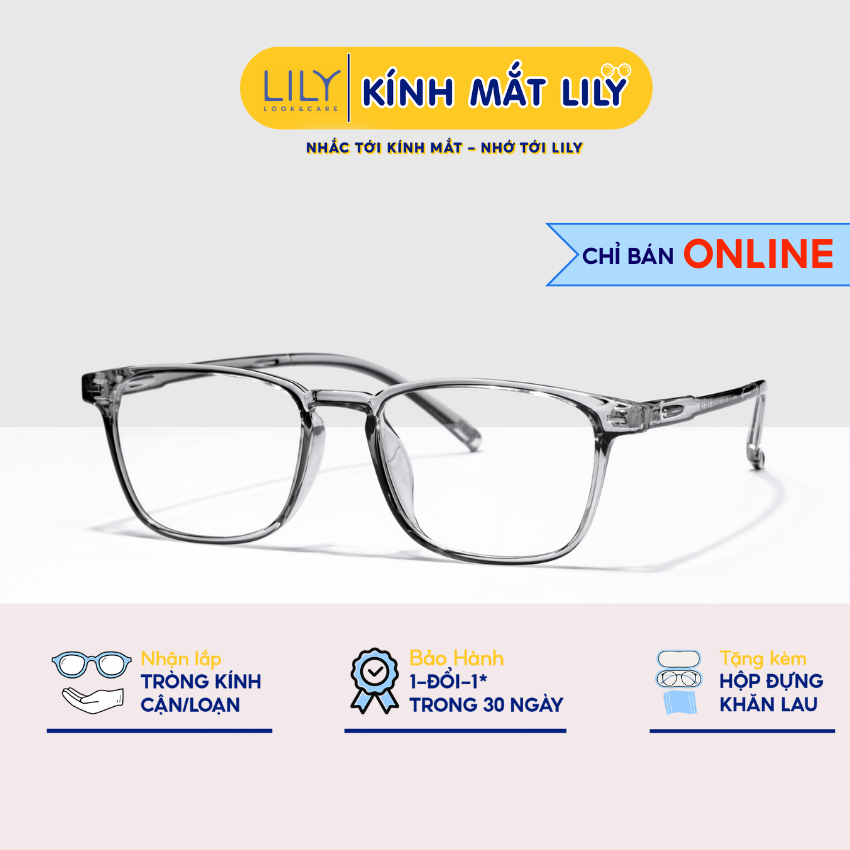 Gọng kính cận vuông nam nữ LILY EYEWEAR chất liệu nhựa dẻo cao cấp kiểu dáng và màu sắc thanh lịch thời trang 22313