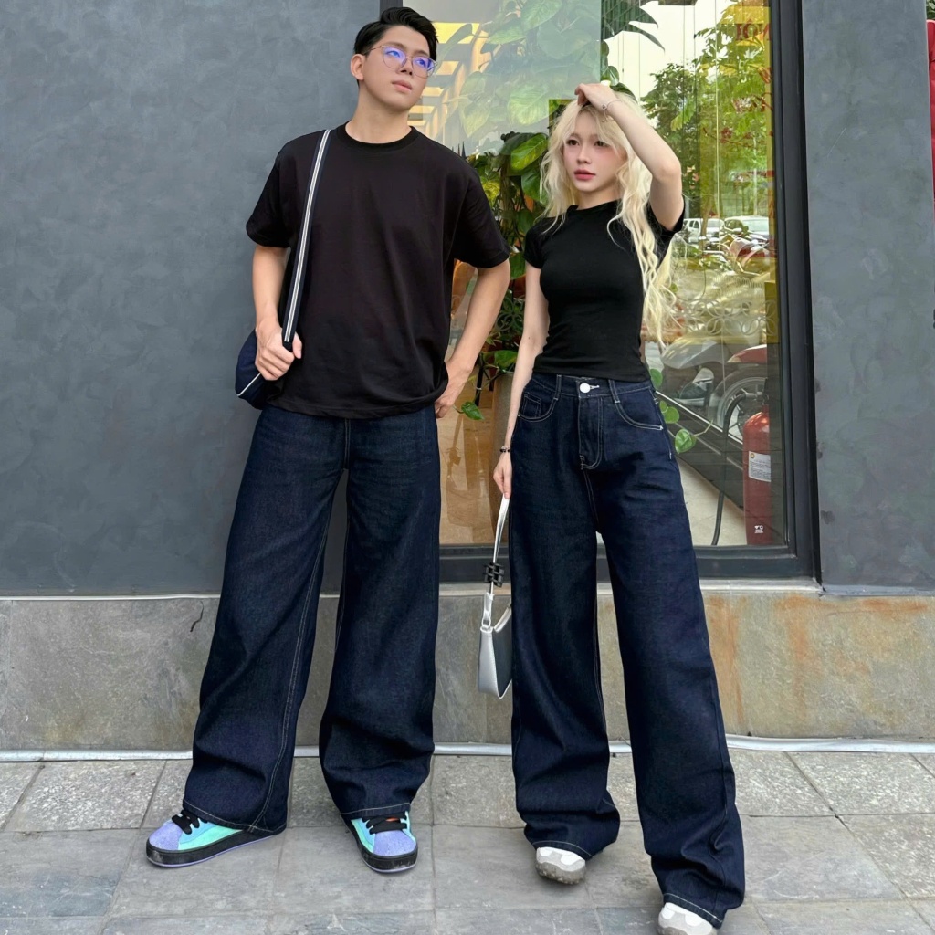 Quần Jeans Dài Trơn COTTTON NQ30 Ống Rộng Cạp Cao Tôn Dáng Nam Nữ Unisex (KHÔNG XÙ LÔNG) | BigBuy360 - bigbuy360.vn