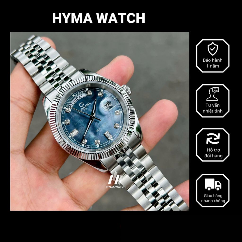 Đồng hồ Nam Carnival 8190G Máy pin dây thép Bảo hành 5 năm Hyma Watch
